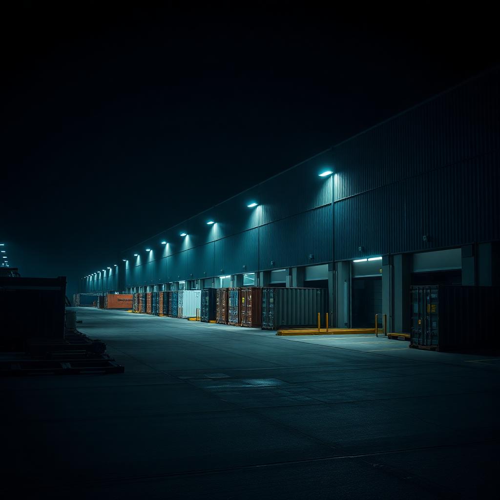 Industriområde med terminaler och lastbilar
